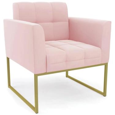 Imagem de Poltrona Decorativa Base Industrial Dourado Ana Suede Rosa Bebê - Ibiza