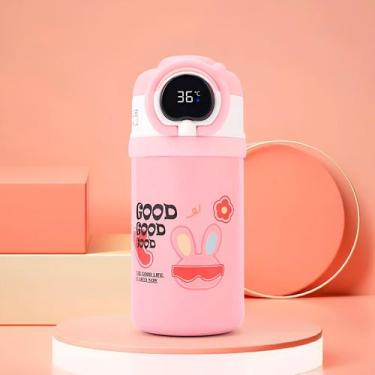 Imagem de Garrafa Térmica Infantil Rosa 550ml Tela Digital com Canudo - ShopMix