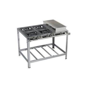 Imagem de Fogão Industrial 4 bocas 30x30 Banho Maria Luxo Aço Inox 304 Metalmaq