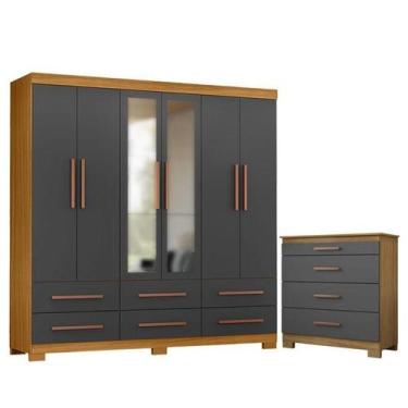 Imagem de Cômoda 4 Gavetas New e Guarda Roupa Casal New Kansas com Espelho Carva