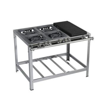 Imagem de Fogão Industrial 4 bocas 40x40 Chapa Luxo Aço Inox 304 Metalmaq