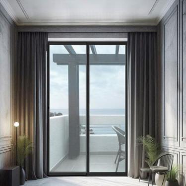 Imagem de Porta de Correr de Aluminio 210x160cm 2 Folhas Moveis e 1 Folha Fixa -