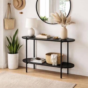 Imagem de Mesa Aparador Preto Compacta com 2 Níveis – Design Moderno e Funcional