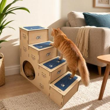Imagem de Escada 4 Degraus com toca para gatinhos 60cm altura - IMGROPPO