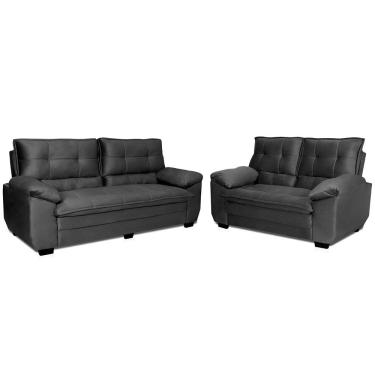 Imagem de Conjunto de Sofá 3 e 2 lugares Hellen Premium Plus encosto alto tecido platinium Grafite