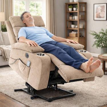 Imagem de Poltrona Massagem Reclinável com Elevação Elétrica Aurora Linho Soft C01 - D`Rossi