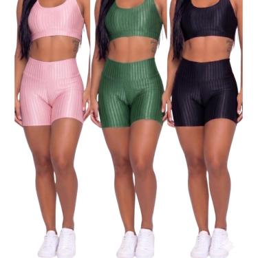 Imagem de KIT 3 Short Fitness Ikat New Zig 3D Vekyo Poliamida Cós Alto Roupa Para Academia Treino...