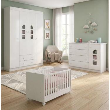 Imagem de Jogo de Quarto Infantil de Bebê Berço Doce Sonho c/ Rodízios + Roupeir
