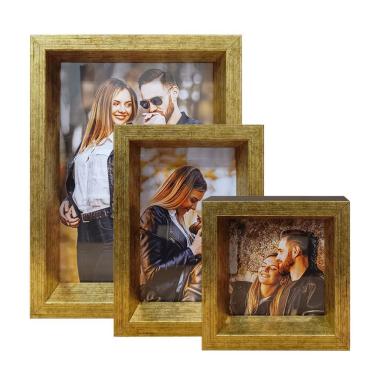 Imagem de Kit 3 Porta Retrato Vertical Foto Moldura Luxo Título:moldura Preta E Dourada