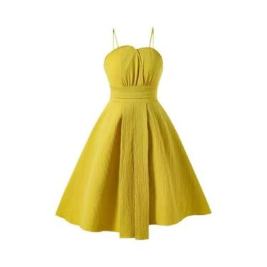 Imagem de Vestido Amarelo Princesa A-Line Para Meninas De 8 a 12 Anos, Roupas Pa