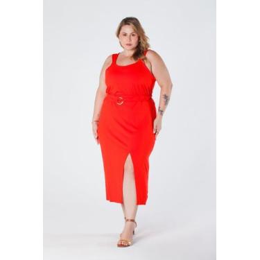 Imagem de Saia Plus Size Midi com Fenda Frontal Cintura com Elástico e Cinto Dec