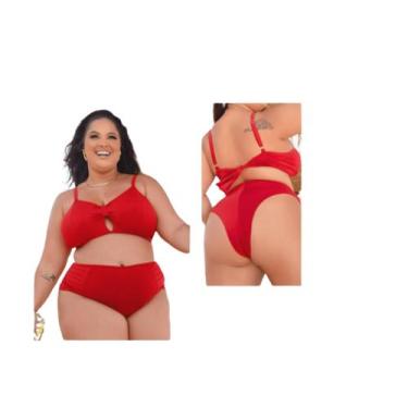 Imagem de Biquini Plus Size Liso Com Bojo Cintura Alta Fio Duplo Verao - Dani Li
