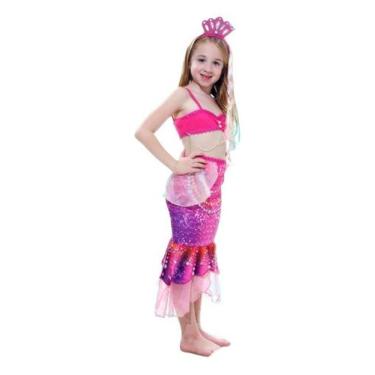 Imagem de Fantasia De Sereia Pérolas Infantil Vestido Com Tiara Festa - SulAmeri