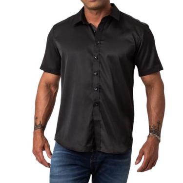 Imagem de Camisa Social Masculina Slim Preta Manga Curta Zune, Preto, M