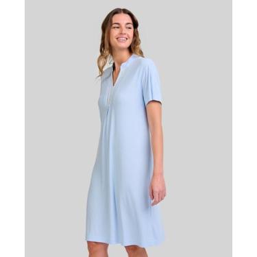 Imagem de Camisola Feminina Manga Curta Canelada com Entredós Azul Celeste Lohe,