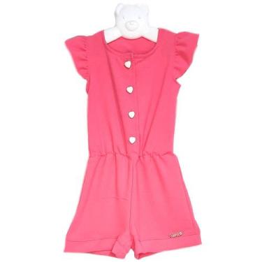 Imagem de Macacão Macaquinho Infantil Menina Blogueirinha Luxo Festas Rosa Coraç