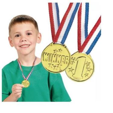 Imagem de Kit 4 medalhas para brincadeira de campeão vencedor cor ouro - Lynx