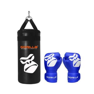 Imagem de Saco De Pancada + Luva Boxe Kit Muay Thai Infantil - Gorilla Protetor 