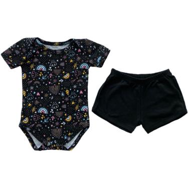 Imagem de Conjunto Body Manga Curta e Short Infantil Algodão Universo Preto