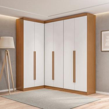 Imagem de Guarda- Roupa Modulado Roupeiro de Canto L 6 Portas 6 Gavetas Versatille Yescasa Freijó Com Branco