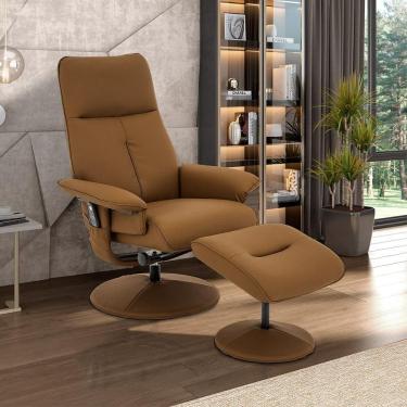 Imagem de Poltrona de Massagem Arizona G56 Reclinável Giratória com Apoio de Pés Pu Caramelo Gran Belo