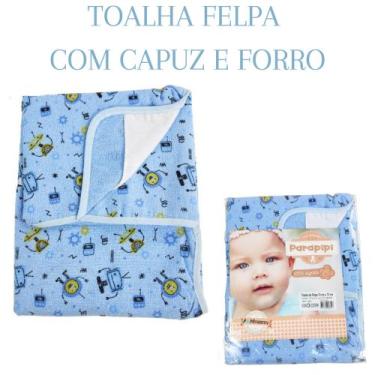 Imagem de Toalha de Banho de Bebê Felpuda Forrada Com Capuz Menino ou Menina - L