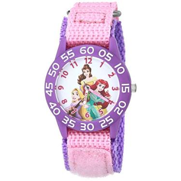 Imagem de Disney Relógio com pulseira de nylon de quartzo analógico e professor de tempo plástico para crianças princesa, rosa, Relógio de quartzo