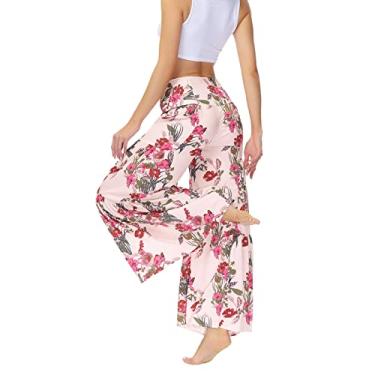 Imagem de Calças femininas casuais soltas estampadas, calças largas de praia, calças de alças (Color : YZ5, Size : XL)