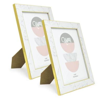 Imagem de Kit 2 Porta Retrato Dourado/Mármore Branco 15X20Cm