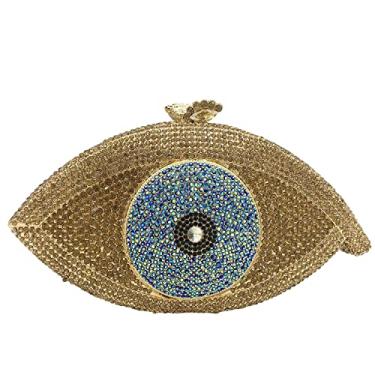 Imagem de Boutique De FGG Bolsa clutch feminina olho turco com glitter, bolsa de mão de cristal, para festa, jantar, strass, mini, Ouro 130-12, Small