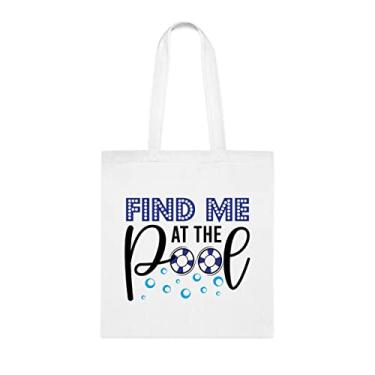 Imagem de Sacola Find Me At The Pool de presente para piscina, bolsa de ombro para piscina, sacos reutilizáveis para piscina, cesta de aniversário de Natal, Branco