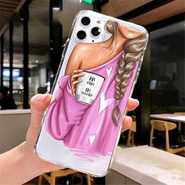 Imagem de Fundas Para iPhone 8 7 6S Plus 11 Pro XS MAX XR X Coque Para iPhone SE 2020 11 12 13 Mini Pro Max Case Café Mulher Capa, D, Para iPhone 5 5S SE