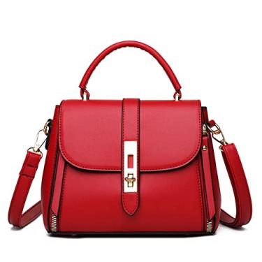 Imagem de Bolsa transversal feminina com aba de alça superior bolsa de ombro de couro moda clássica bolsa casual bolsas, Vermelho