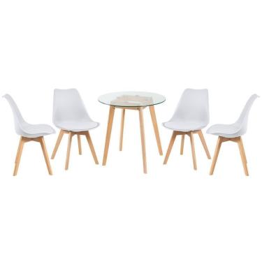 Imagem de Mesa Redonda Com Tampo De Vidro + 4 Cadeiras Branco