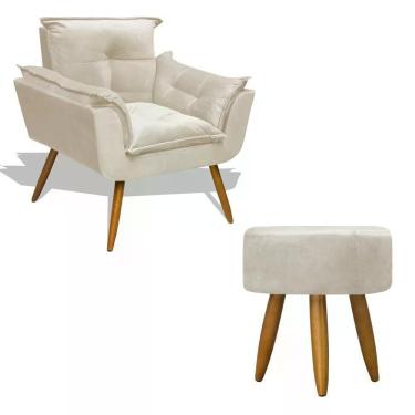 Imagem de Kit Poltrona Decorativa Opala Com Puff Redondo - Bege Bege