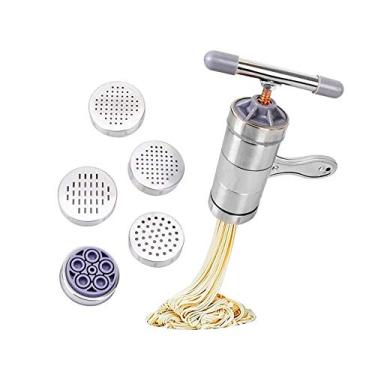 Imagem de Máquina de fazer macarrão manual, máquina de fazer macarrão de aço inoxidável, para frescos e finos espaguetes, máquina de fazer macarrão, utensílios de cozinha (5 moldes)