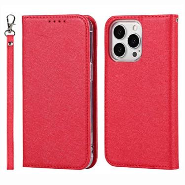 Imagem de YINGDAFENG Capa carteira para iPhone 14/14 Pro/14 Plus/14 Pro Max, capa flip de couro PU protetora magnética com slots para cartão alça de pulso à prova de choque TPU capa interna, vermelha, 14 plus 6,7 polegadas