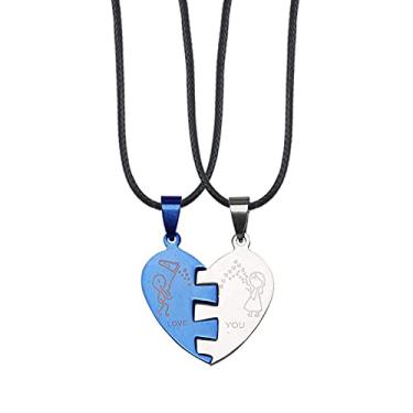 Imagem de CNBPIC Colar 2 Pces Coração Forma Pingente Titânio Aço Corrente Couro Corda Casal Joias Presente