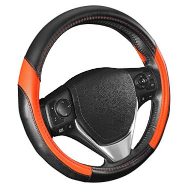 Imagem de Motor Trend SW-814 Capa de volante de couro perfurado laranja + preta com costura contrastante - ajuste universal para tamanhos padrão 36 e 38 cm