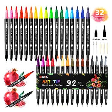 Imagem de ZSCM 32 Colours Dual Tip Brush Pens Art Markers Set, Fine and Brush Tip Coloured Dual Pen for Kid Adult Colouring Book Drawing Bullet Journal Planner Calendar Art Projects