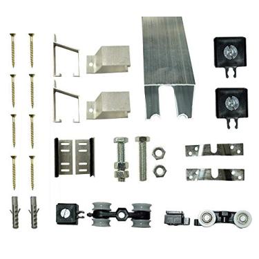 Imagem de Kit p/Porta de Correr 4 Roldanas 4 Suportes - Trilho 1,30 M - Portas até 62cm - Alumínio Natural