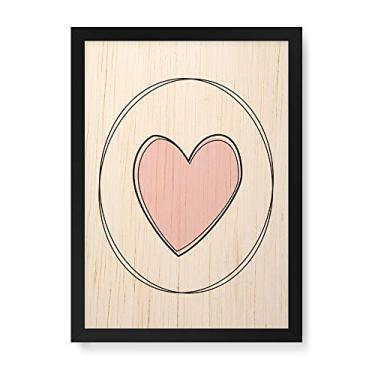 Imagem de Arte Maníacos Quadro Decorativo em Madeira Coração Linhas Fundo Branco - 23x16,25cm (Moldura caixa em laca preta)