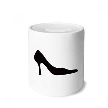 Imagem de DIYthinker Saltos altos femininos contornados preto padrão caixa de dinheiro caixa de cerâmica porta-moedas presente de cofrinho