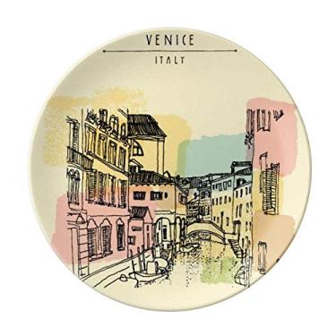 Imagem de Prato decorativo de porcelana Salver louça de jantar com padrão de ponto de referência da Alfândega da Itália Venice