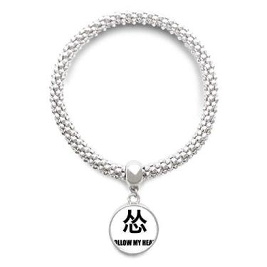 Imagem de DIYthinker Joking Follow My Heart Afraid Pulseira de prata com pingente redondo corrente de joias