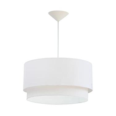 Imagem de Pendente acappella cúpula duplo 40cm branco lustre luminária tecido 100% algodão lustre cilindrico redondo sala quarto interior iluminação