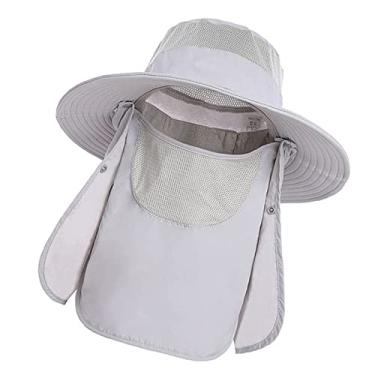 Imagem de Chapéu de Sol Ao Ar Livre, boné de Proteção UV Aba Larga Nylon Respirável Secagem Rápida UPF 50+ Chapéu de Pesca Com Capa de Aba de Pescoço Removível (Cinza claro)