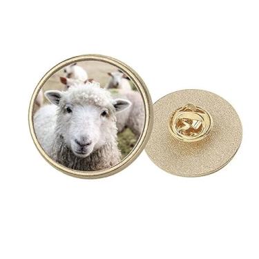 Imagem de m Broche de pino dourado de metal redondo com imagem de animal de ovelha, Medium, não aplicar