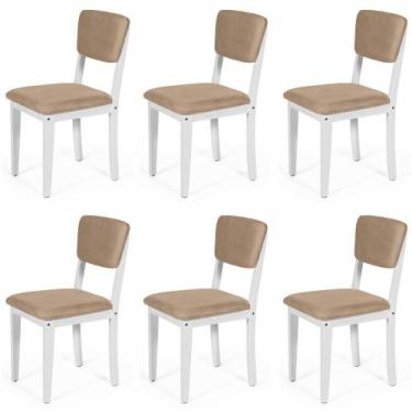 Imagem de Conjunto 6 Cadeiras De Jantar Estofada Em Madeira Maciça Ella Branco/M