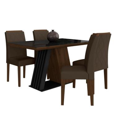 Imagem de Mesa De Jantar Com Vidro 4 Cadeiras Sícilia Imbuia/preto/marrom - Móveis Arapongas